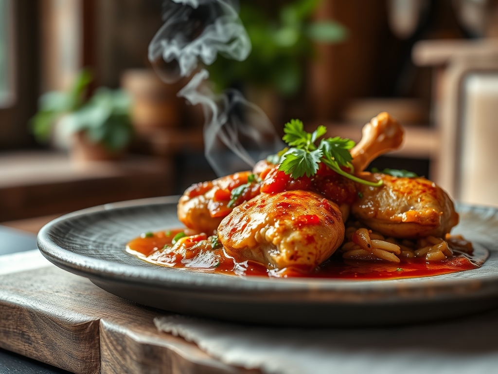Pollo deshilachado con salsa