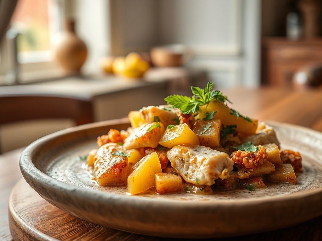 Salteado de pollo y piña