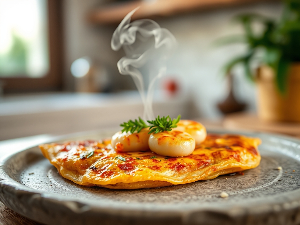 Tortilla de ajetes y gambas